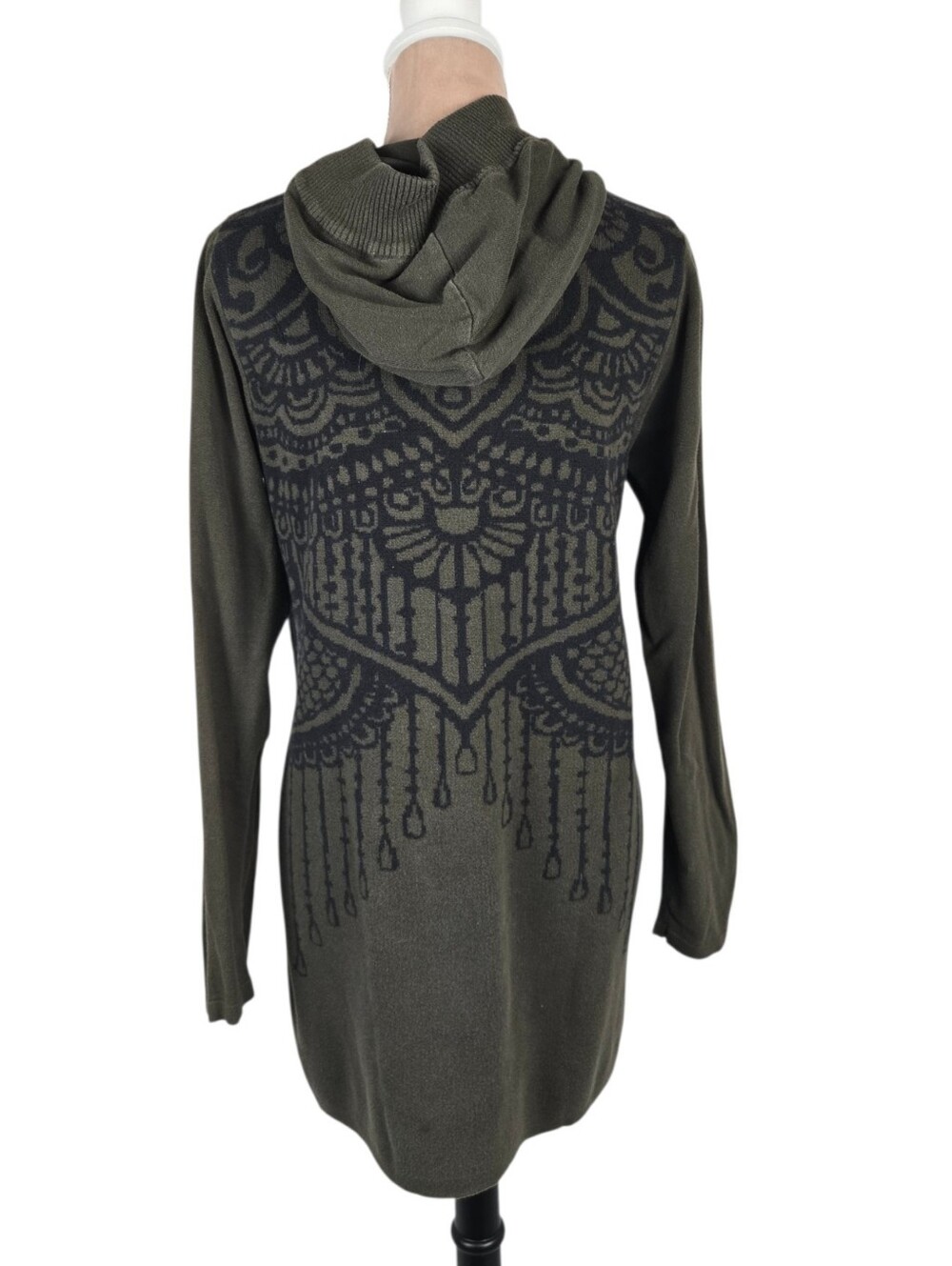 prAna Misha Duster Mandala Graphic Hoodie Full Zip Longline Olive Green Medium